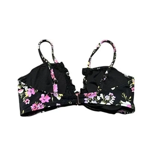 Shade & Shore‎ Womens Floral Bikini Set Black Pink Ruffle Edge Coquette Medium - Image 12