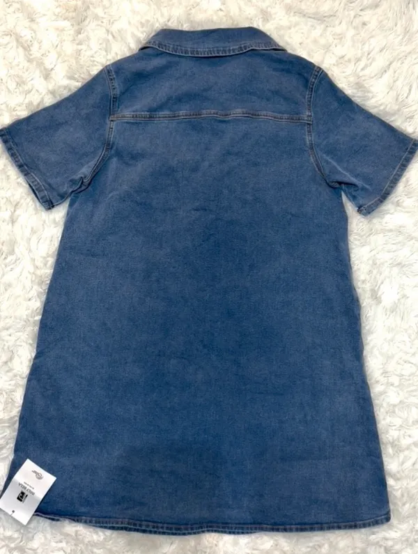 Imily Bela Casual Blue Denim Stretch Dress Women's Short Sleeve with Pockets. S - Image 4