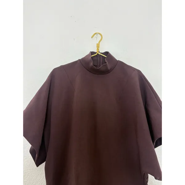 Zara Brown Mock Neck Short-Sleeve Top/Dress Size Medium Tunic Minimalist - Image 5