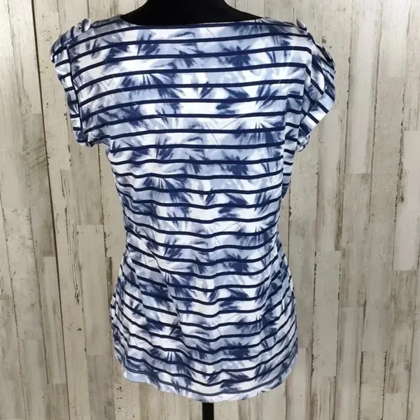 Liz Claiborne Abstract Striped Tee Shirt Top M v6x - Image 3