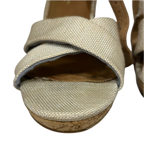 TOMS‎ Womens Cork Wedge Sandals Cream Canvas Ankle Strap Size 8 - Image 14