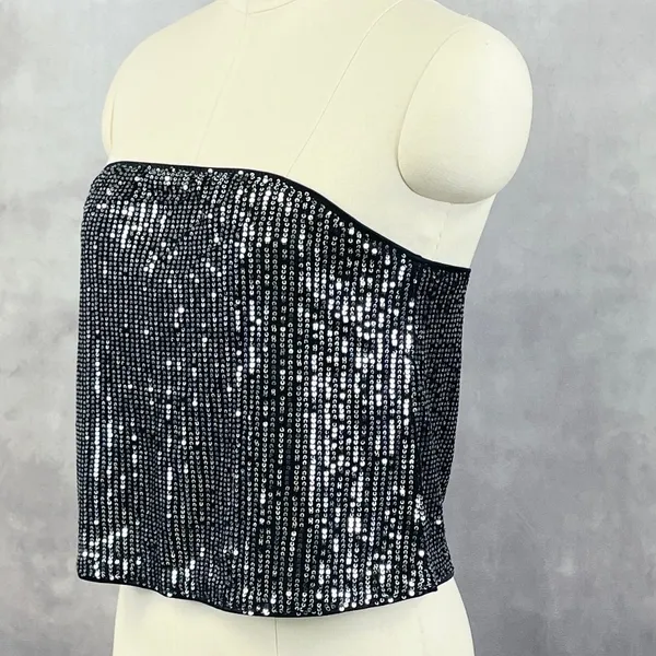 Sparkly Sequin Tube Top Women‎ Large Stretch Rave Party Glam Festival Disco Y2K - Image 2
