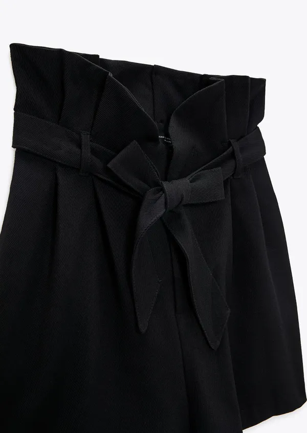 Zara Black High Waisted Paperbag Bermuda Shorts - Image 7