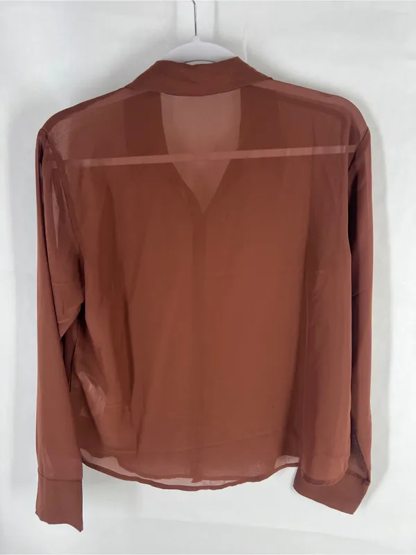 Abercrombie & Fitch Sheer Chocolate Brown Chiffon Button Down Blouse Size S - Image 10