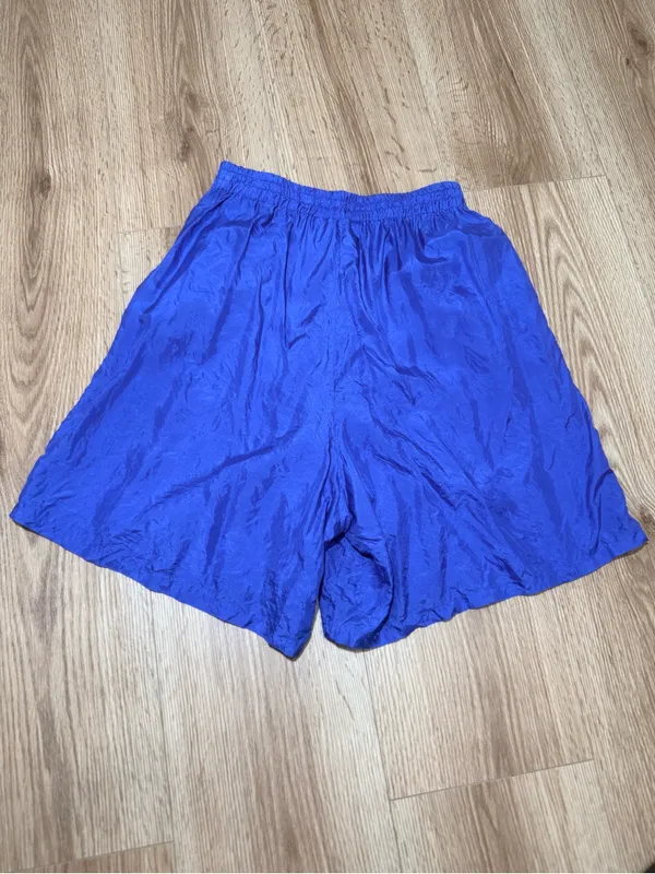 Vintage 90s Women's 100% Silk Shorts Cobalt Blue High Waisted Elastic Pockets M - Image 2