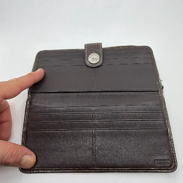 Coach Signature C Slim Brown Coated Canvas Leather Wallet - Image 4