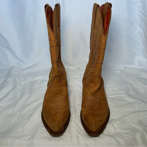 Frye vintage tan western cowboy pull on pointed toe boots women’s shoe size 7.5 - Image 3