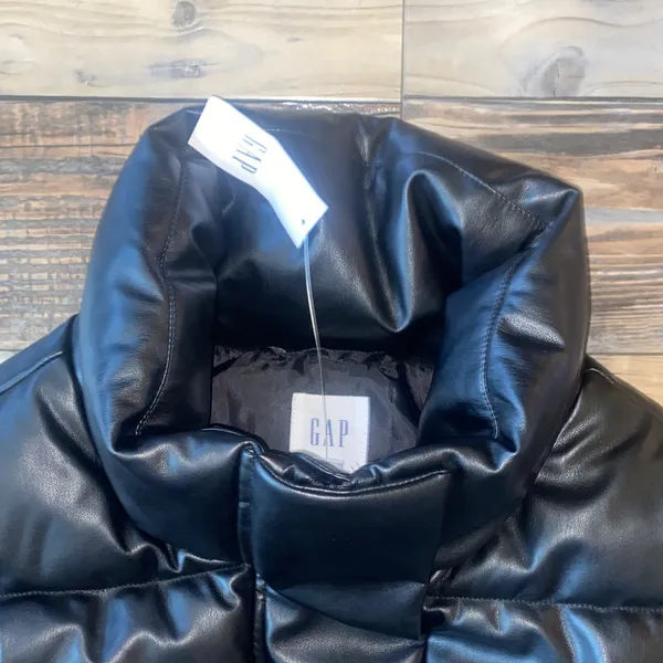 GAP Sleek Black Faux Leather Puffer Vest - Image 3