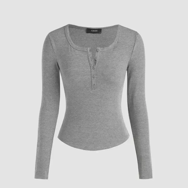 Cider Solid Rib Long Sleeve Tee Grey Large NWT IN PACKAGE - Image 3