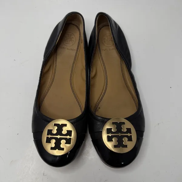Tory Burch Minnie Cap Toe Ballet Flats All Black Size 6.5 Casual Logo Medallion - Image 3