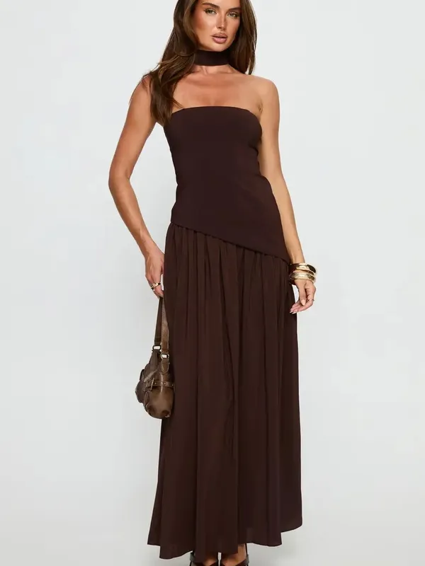 Princess Polly Odela Strapless Drop Waist Maxi Dress Chocolate 6 - Image 6