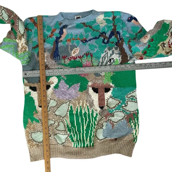 MABEL’S Colorful Sweater Crew Neck Pastel Animals Scenic Novelty Top VINTAGE 80s - Image 5
