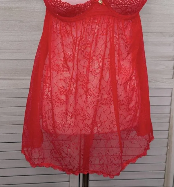DAISY FUENTES Push Up Babydoll Lace Lingerie Top Red/Pink-Medium - Image 3