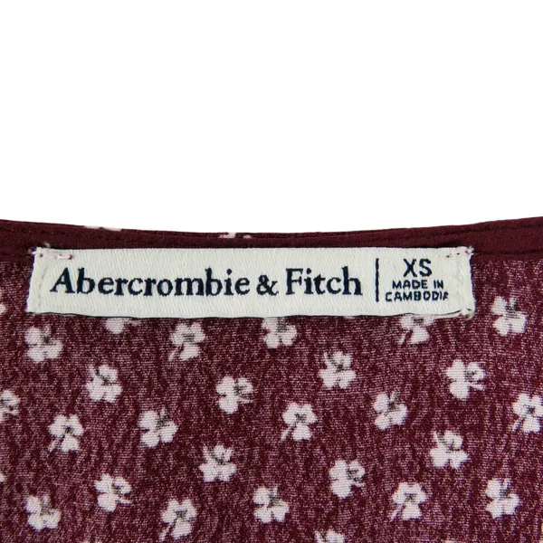 Abercrombie & Fitch Smocked Cuff Burgundy Wrap Dress Long Sleeve V-Neck XS - Image 5
