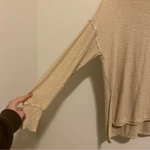 Aerie Tan Cotton and Acrylic Knit Crewneck Sweater size Small - Image 2