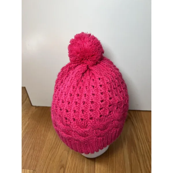 Pom Pom Knit Hat Beanie Womens One Size Pink Cable Bobble Winter Soft Warm - Image 2