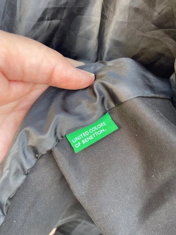Y2K United Colors of Benetton Black Trench Coat M Minimalist Belted Jacket - Image 4