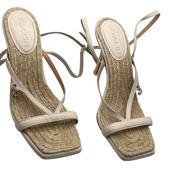 Coach Womens Strappy Leather Espadrille Stiletto Sandals Cream Square Toe Size 7 - Image 6