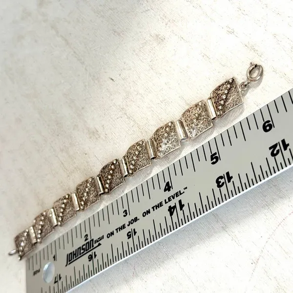 Vintage Silver Tone Filigree Panel Link Bracelet - Image 5
