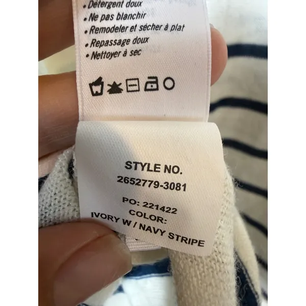 PAIGE Allie Merino Wool Blend Striped Sweater Ivory Navy Size L - Image 7