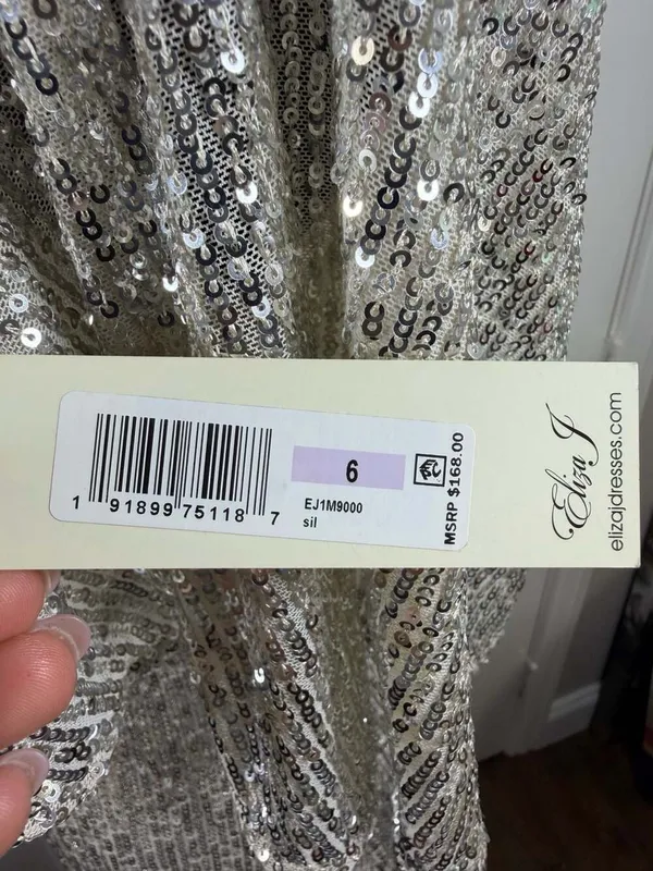 Eliza J Sequin Flutter Sleeve Sheath Dress in Silver - Image 12