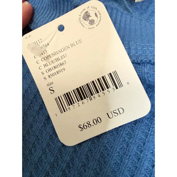 Free People Care Honey B Crew Neck Thermal Waffle Knit Top Copenhagen Blue S NWT - Image 9