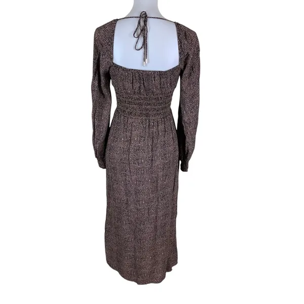 AFRM Brown Ditsy Leopard Print Square Neck Long Sleeve Midi Dress Boho M - Image 3