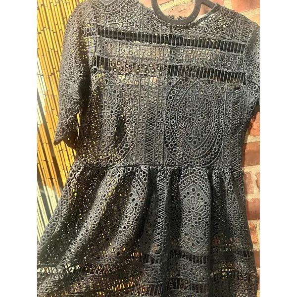 BRASS & ROE Black Romantic Gothic Eyelet Lace Midi Dress XS - Image 5