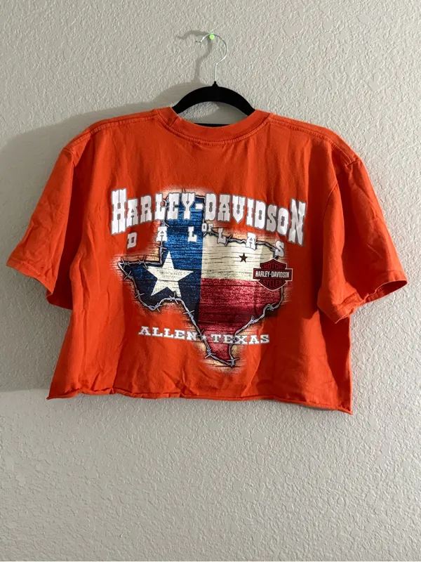 Harley Davidson Orange Eagle Cropped Graphic Tee Size L Dallas Texas Motorcycle - Image 6