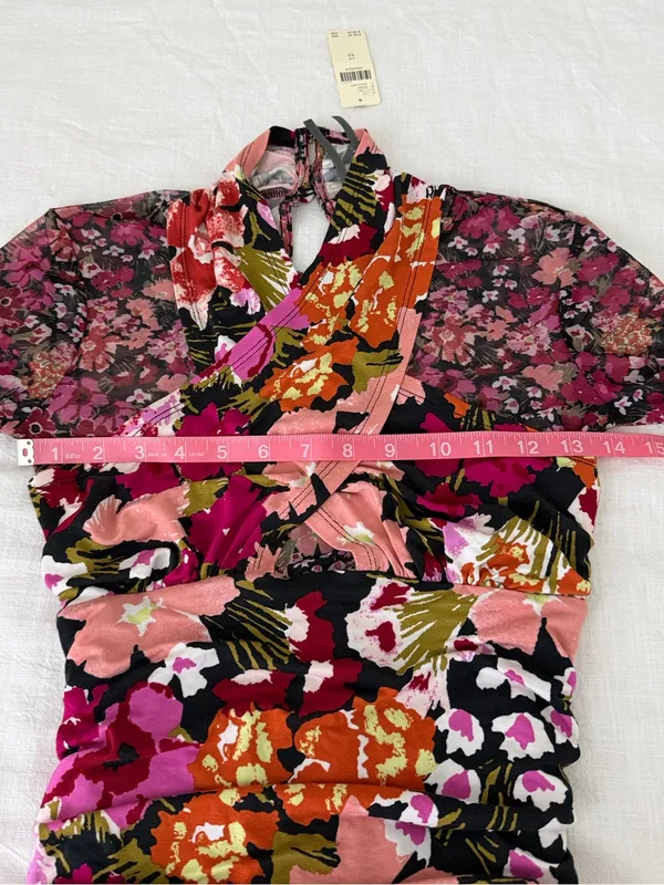 Anthropologie Halter High Neck Mesh Floral Ruched Midi Dress NWT XS - Image 10