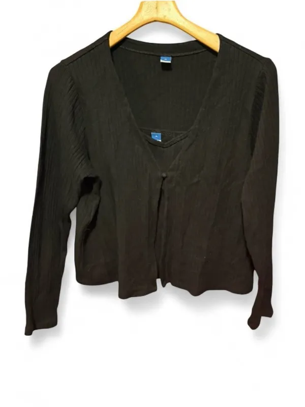 Old Navy Black Ribbed V-Neck Long Sleeve Cardigan xl with cami top - Image 3