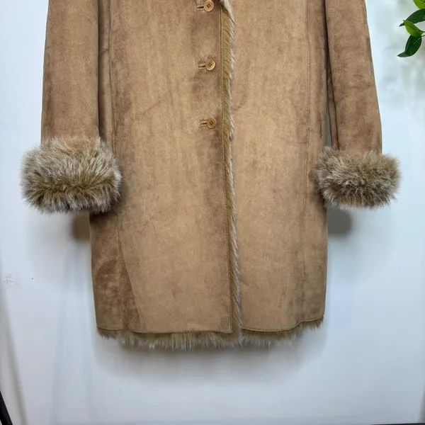 Anne Klein Trendy Faux Suede Penny Lane Coat size L Large Boho Western Shaggy - Image 4