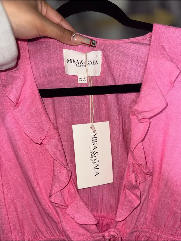 Mika & Gala Carnivale Pink Balloon Sleeve Ruffle Mini Dress Womens XS New NWT - Image 11