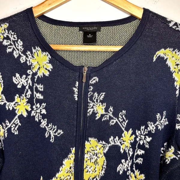 Ann Taylor Factory Zip Up Long Sleeve‎ Floral Sweater Size S Chic Career Office - Image 2