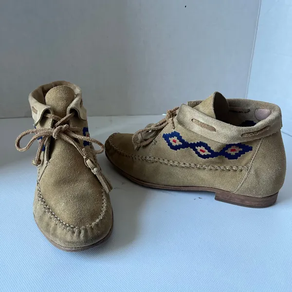 Soludos Suede Moccasin Womens Boots Sz 7 Boho Southwestern Embroidered Festival - Image 14