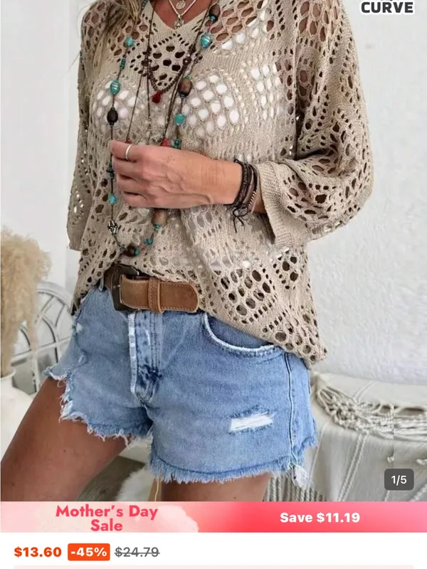 Khaki Open knit Diamond Top Tan Size 2X - Image 3