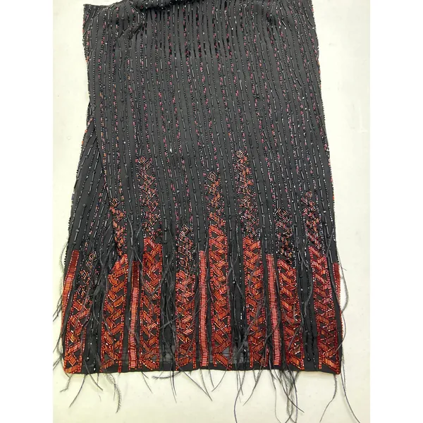 Parker Red/Black Monaco Beaded Feather Hem Flapper Mini Dress Size S - Image 10
