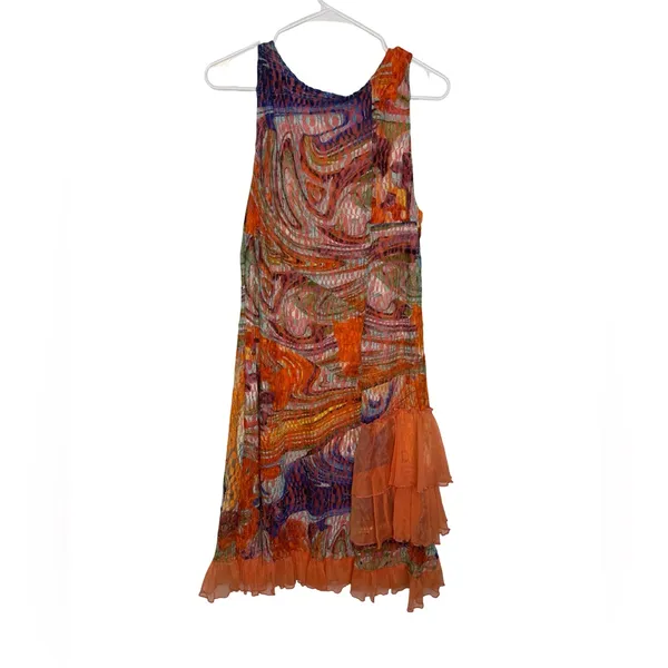 ✨🌈‎ Tango Mango Abstract Lace Overlay Ruffle Hem Dress Size L 🌈✨ - Image 4