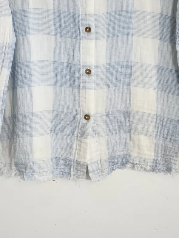 OTT Light Blue and White Check Cotton Gauze Button Down Shirt Size XL - Image 3