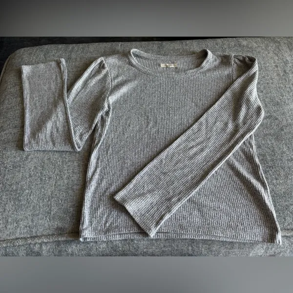 Madewell Ribbed Gathered Sleeve Top Gray Size Small‎ - Image 7
