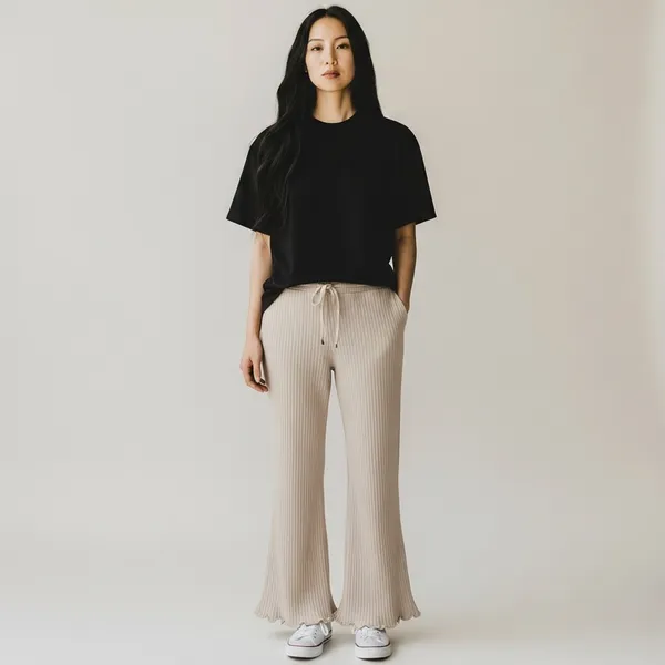 For Days Cotton Cream Ribbed loungewear comfort casual minimalist Pants - Image 2