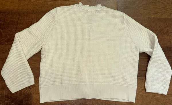Knit Waffle Crop Cardigan Sweater Button Fringe/Ruffle S - Image 3