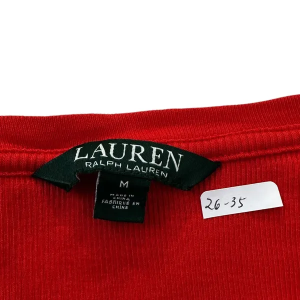 Ralph Lauren Orange Ribbed Lace Up Shirt Women's Size Medium | 26-35 - Image 3