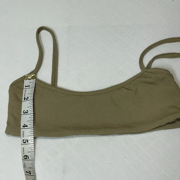 Oh‎ Polly Scoop Neck Ribbed Bikini Top in Khaki Green size Medium - Image 4