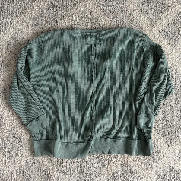 Free People We The Free Oversized Thermal Waffle Knit Top Size XS Light Green - Image 7