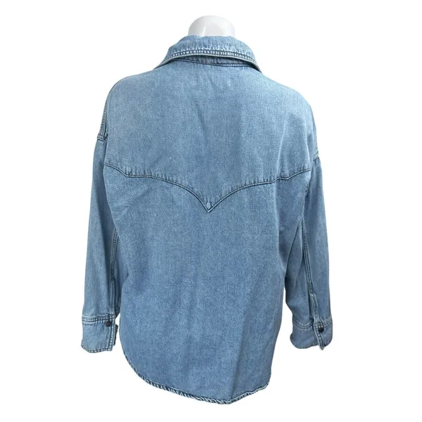 Mango MNG Blue Long Sleeve Collar Button Down Denim Jean Trucker Coat Jacket S - Image 2