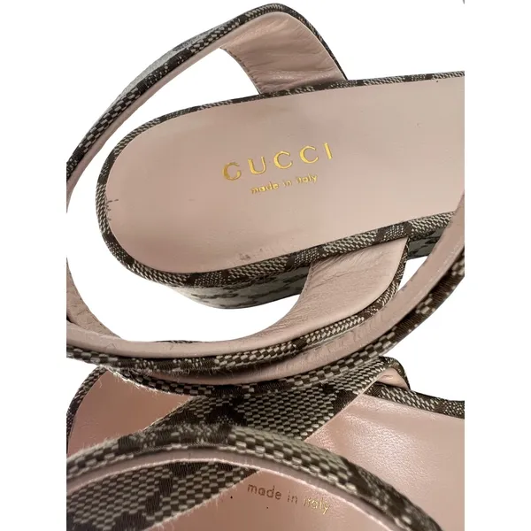 Gucci Lady Horsebit GG Supreme Canvas Platform Sandals Beige 37.5 Box Dust Bags - Image 14