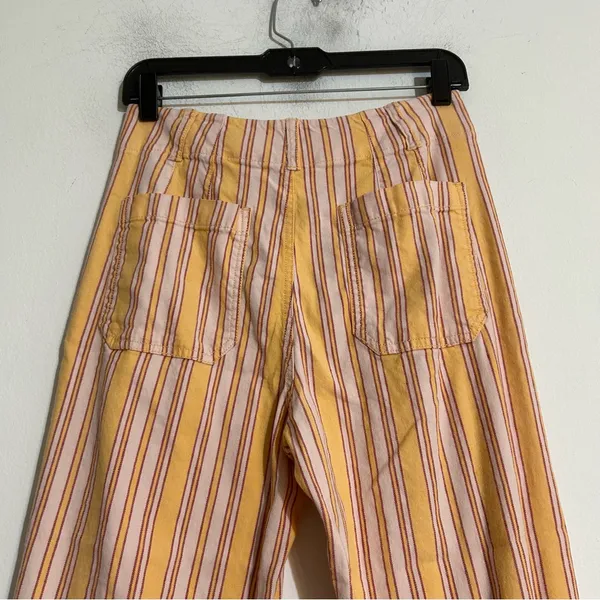 Anthropologie Maeve The Colette Cropped Wide Leg Linen Blend Striped Pants 27 - Image 3