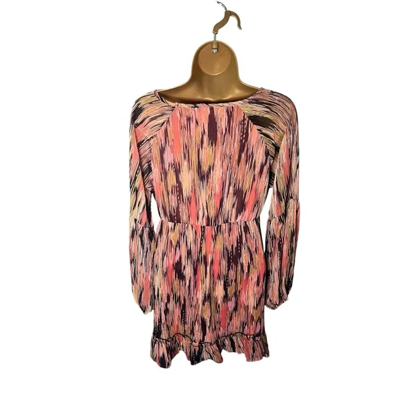 Everyday Chic Boutique Babydoll Mini Dress Metallic Abstract Salmon Combo L - Image 5