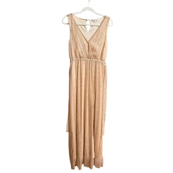Baltic Born Sparkle Gown Champagne Gold Metallic Shimmer Maxi Dress Sz M - Image 11